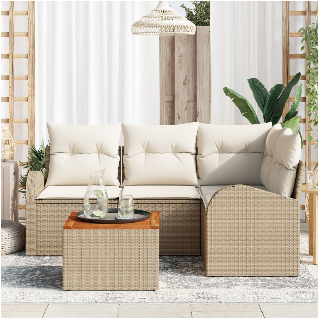 Trädgårdsoffaset 5 pcs Beige, vit Rattan, tyger för kuddar vidaXL Stor – bild 3