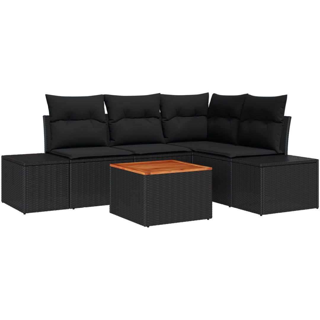 Trädgårdsoffaset 5 pcs Svart Konstrotting & Trä vidaXL 55 x 55 x 37 cm – bild 2