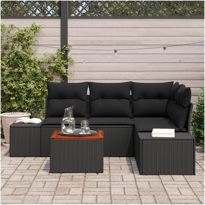 Trädgårdsoffaset 5 pcs Svart Konstrotting & Trä vidaXL 55 x 55 x 37 cm – bild 3