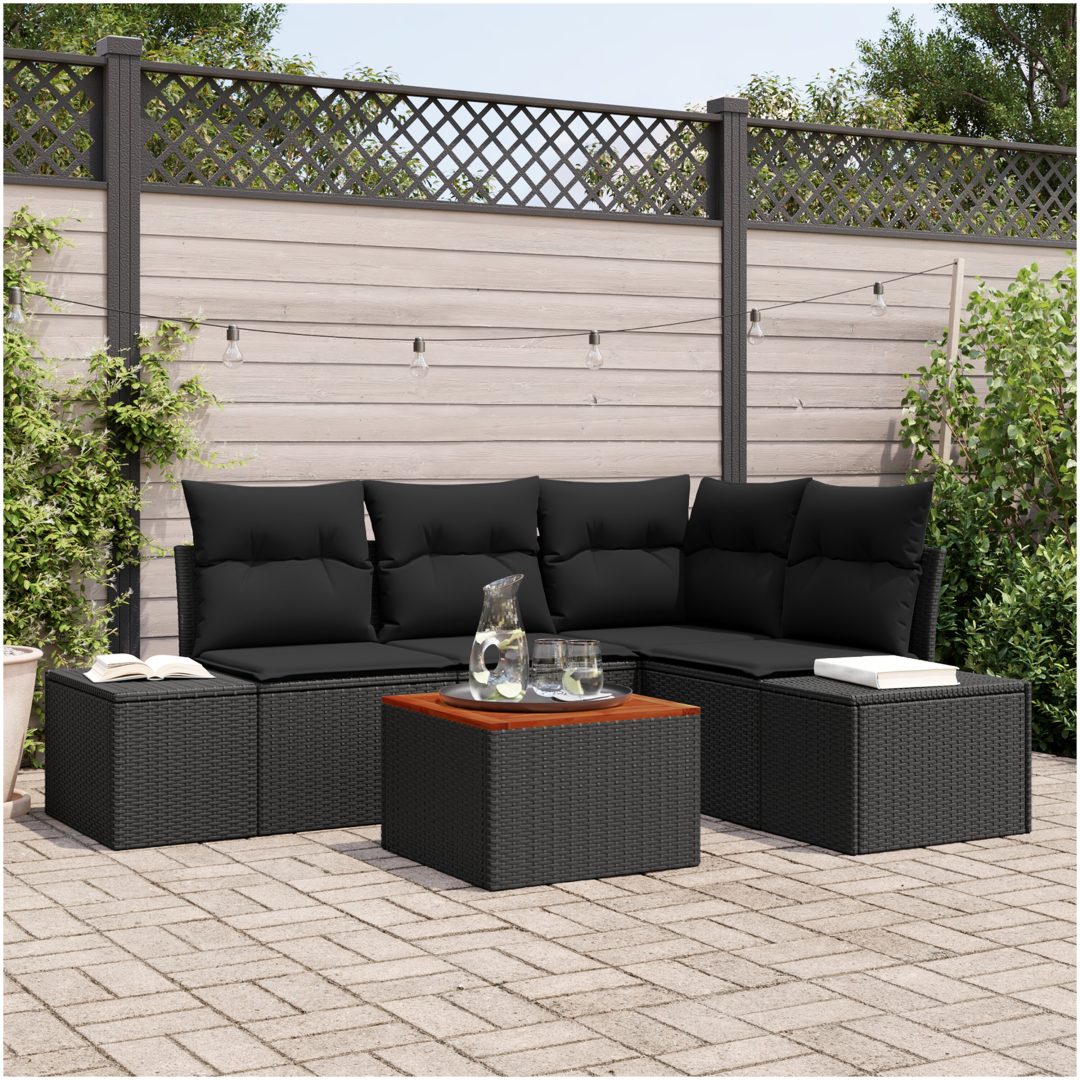 Trädgårdsoffaset 5 pcs Svart Konstrotting & Trä vidaXL 55 x 55 x 37 cm
