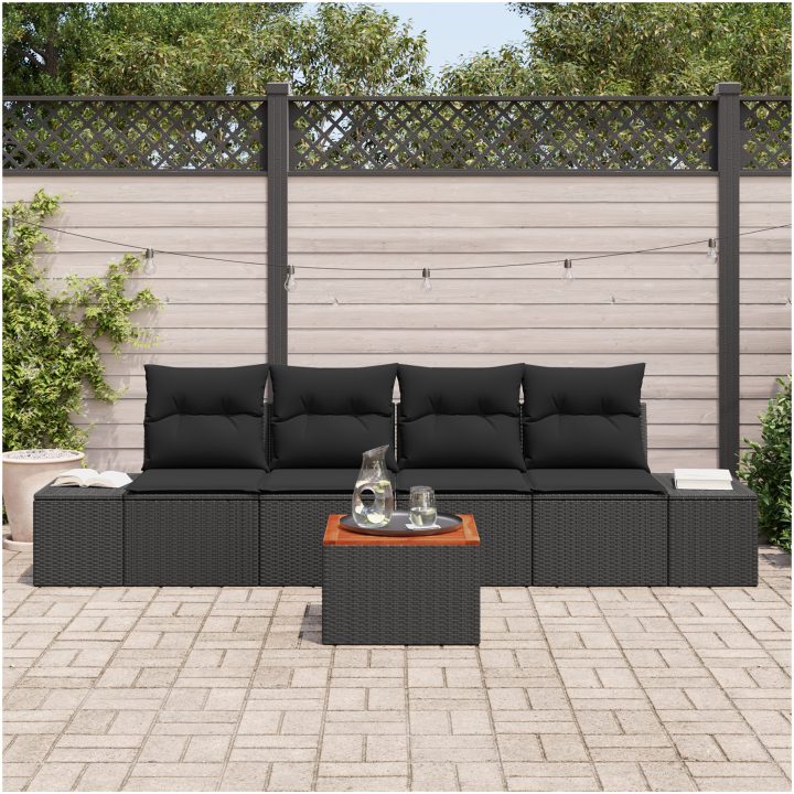 Trädgårdsoffaset 5 pcs Svart Rattans, polyester vidaXL 55 x 55 x 37 cm – bild 3