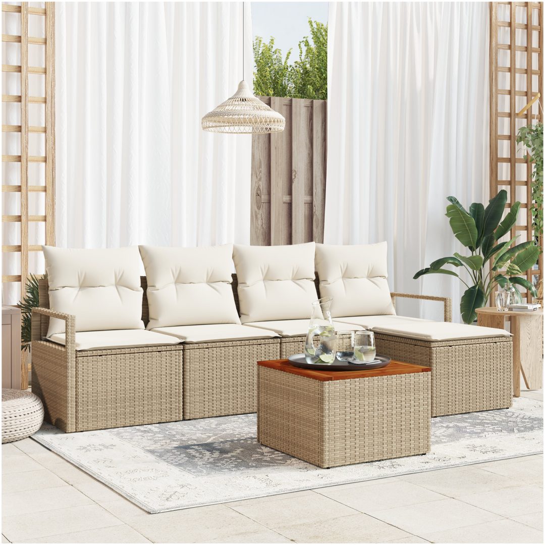Trädgårdsoffaset 6 pcs Beige, vit Rattan och tyg vidaXL Stor
