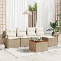 Trädgårdsoffaset 6 pcs Beige, vit Rattan och tyg vidaXL