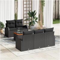 Trädgårdsoffaset 6 pcs Svart Poly Rattan, Trä vidaXL