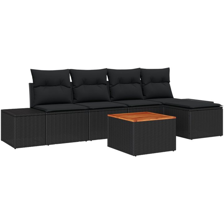 Trädgårdsoffaset 6 pcs Svart Rattan, trä vidaXL 55 x 55 x 37 cm – bild 2