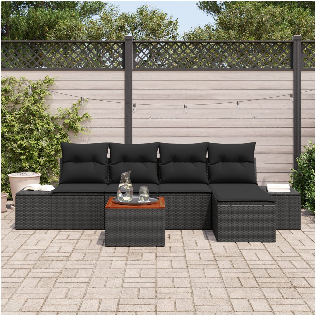 Trädgårdsoffaset 6 pcs Svart Rattan, trä vidaXL 55 x 55 x 37 cm – bild 3
