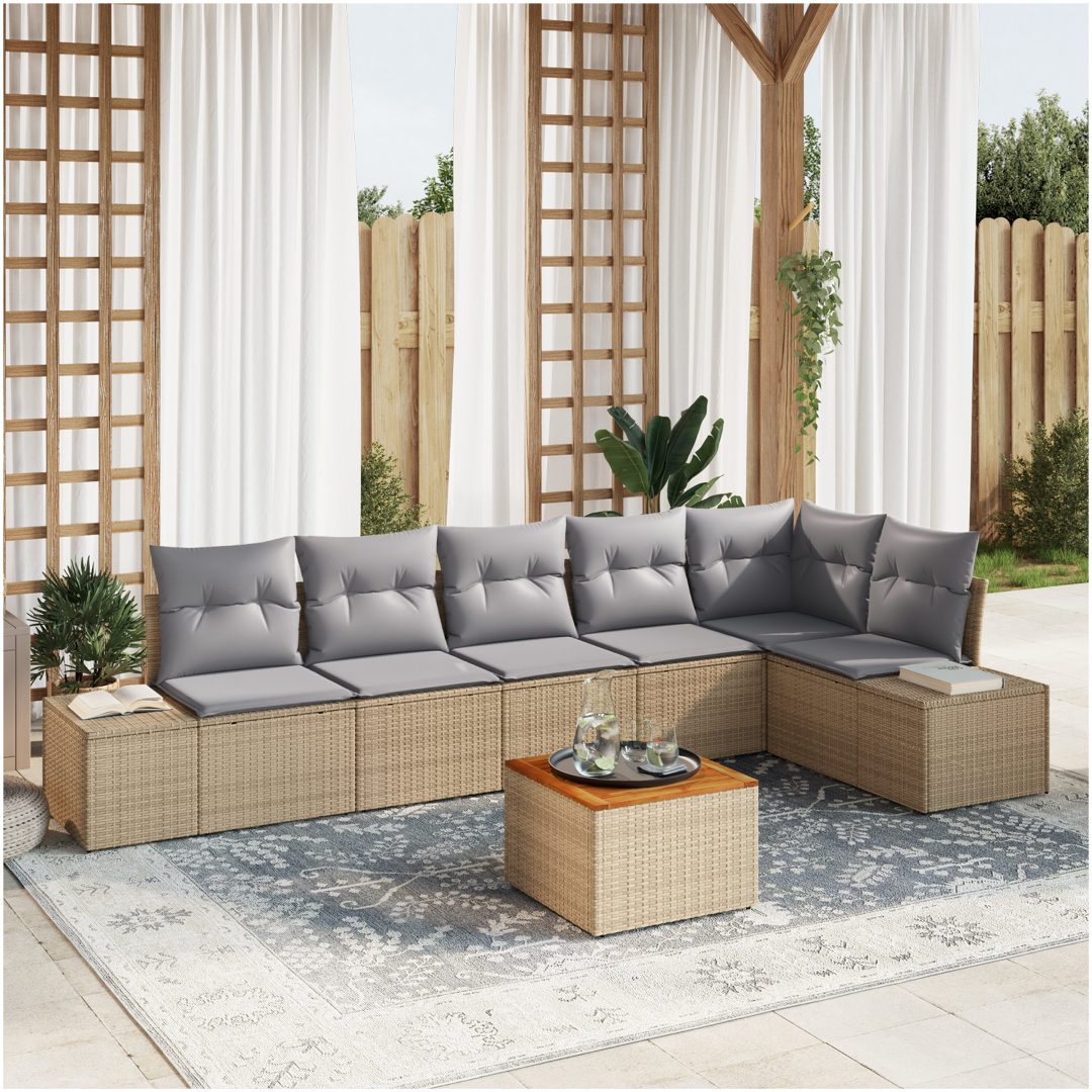 Trädgårdsoffaset 7 pcs Beige, ljusgrå Konstrotting vidaXL 55 x 55 x 37 cm