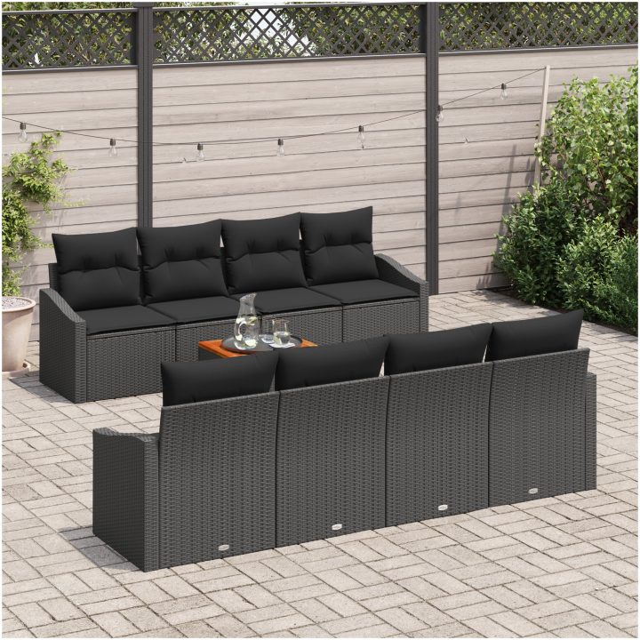 Trädgårdsoffaset 7 pcs Svart Rattan, trä vidaXL 55 x 55 x 37 cm – bild 3