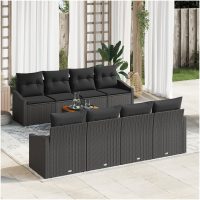Trädgårdsoffaset 7 pcs Svart Rattan, trä vidaXL