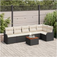 Trädgårdsoffaset 7 pcs Svart, vit Poly Rattan och Tyg vidaXL