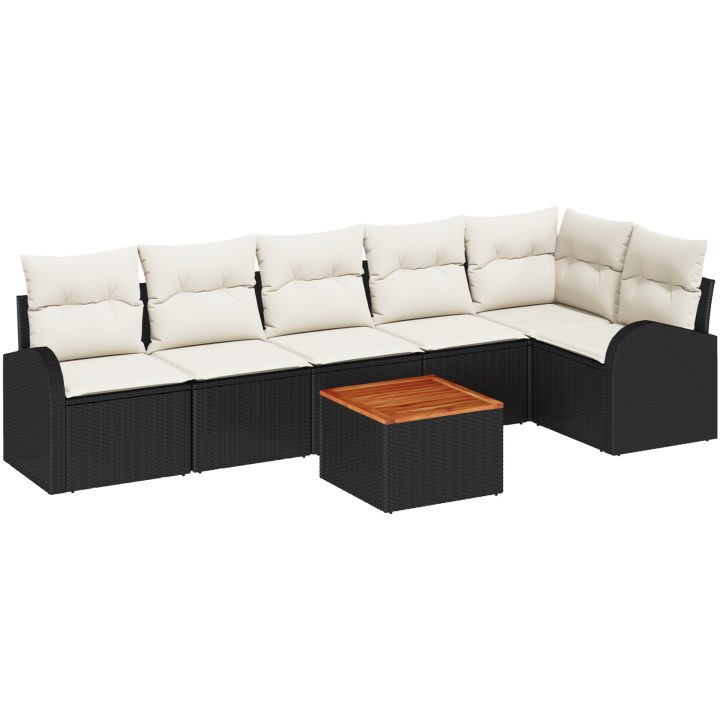 Trädgårdsoffaset 7 pcs Svart, vit Rattan, Tyg, Metall vidaXL Stor – bild 2