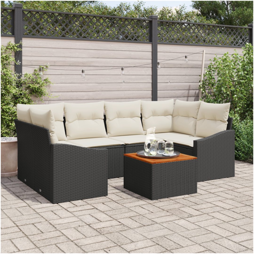 Trädgårdsoffaset 7 pcs Svart, vit vidaXL 55 x 55 x 37 cm