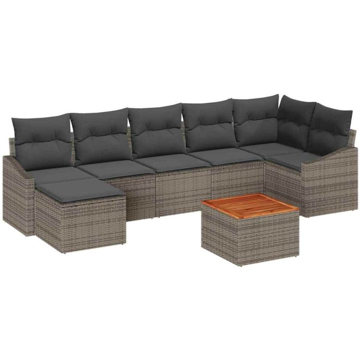 Trädgårdsoffaset 8 pcs Grå Syntetisk Rattan vidaXL 55 x 55 x 37 cm – bild 2