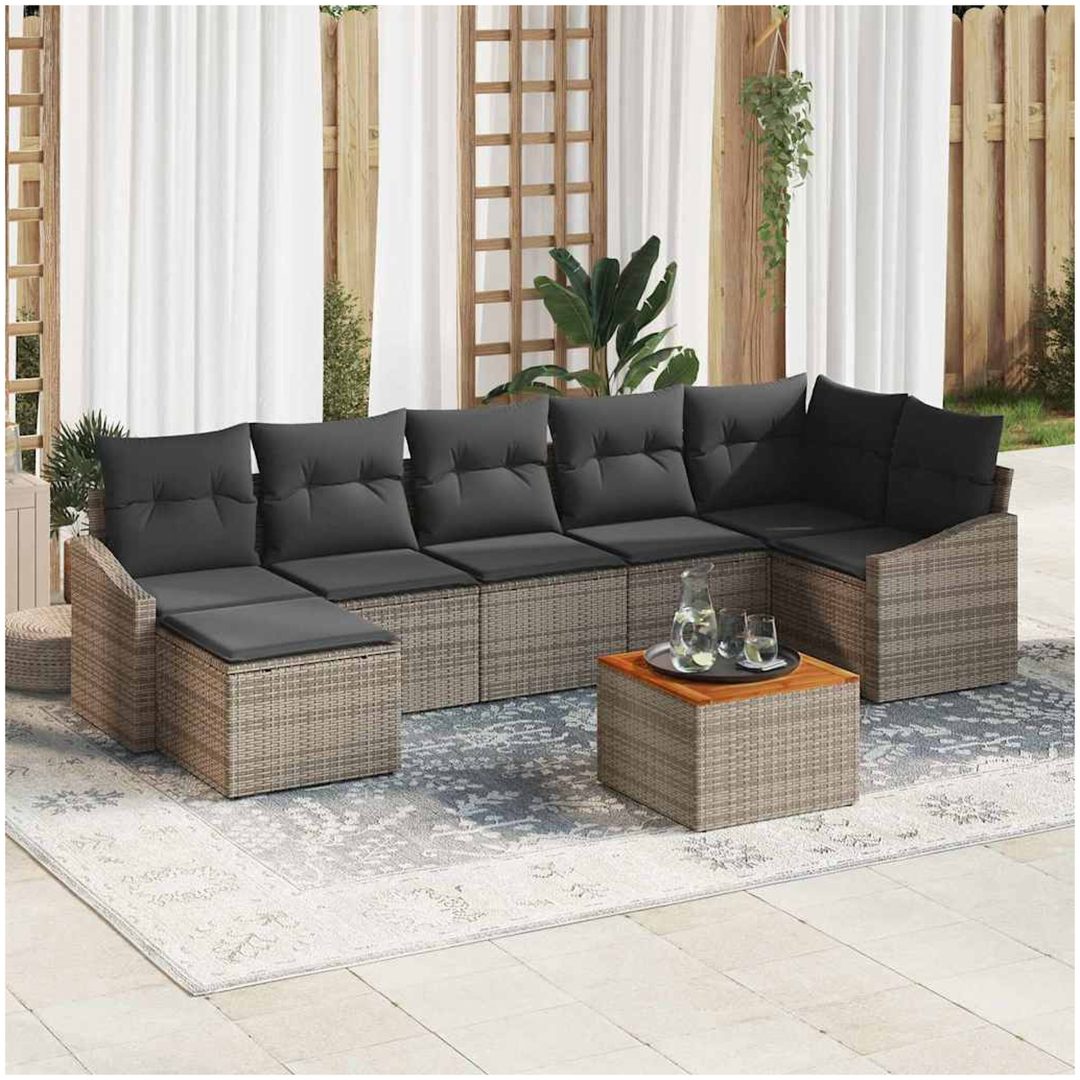 Trädgårdsoffaset 8 pcs Grå Syntetisk Rattan vidaXL 55 x 55 x 37 cm