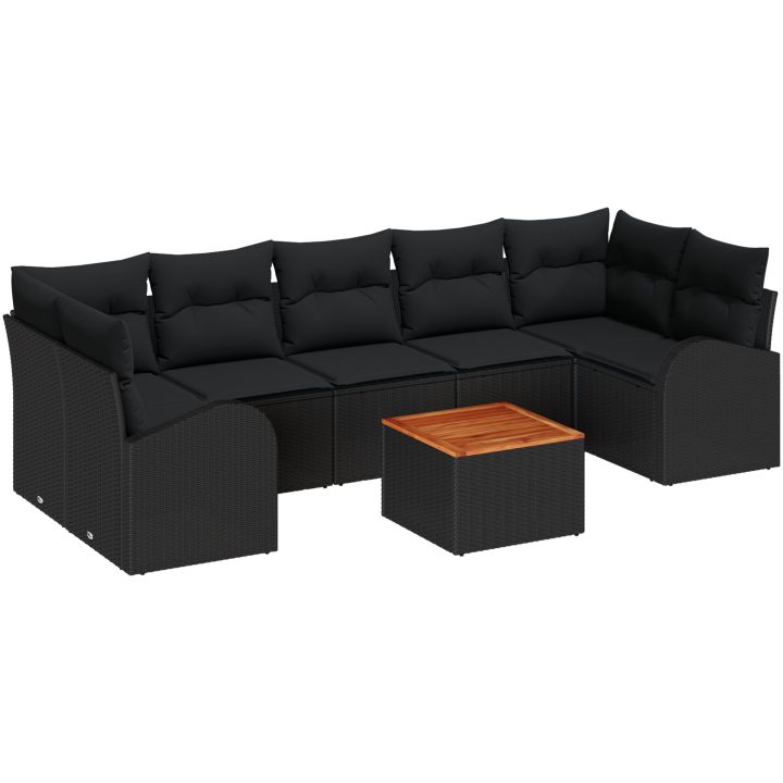 Trädgårdsoffaset 8 pcs Svart Poly Rattan, Akaciaträ vidaXL Stor – bild 2