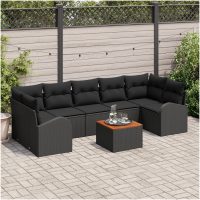 Trädgårdsoffaset 8 pcs Svart Poly Rattan, Akaciaträ vidaXL
