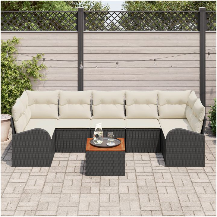 Trädgårdsoffaset 8 pcs Svart, vit Rattans, polyester vidaXL Medium – bild 3