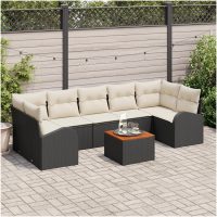 Trädgårdsoffaset 8 pcs Svart, vit Rattans, polyester vidaXL