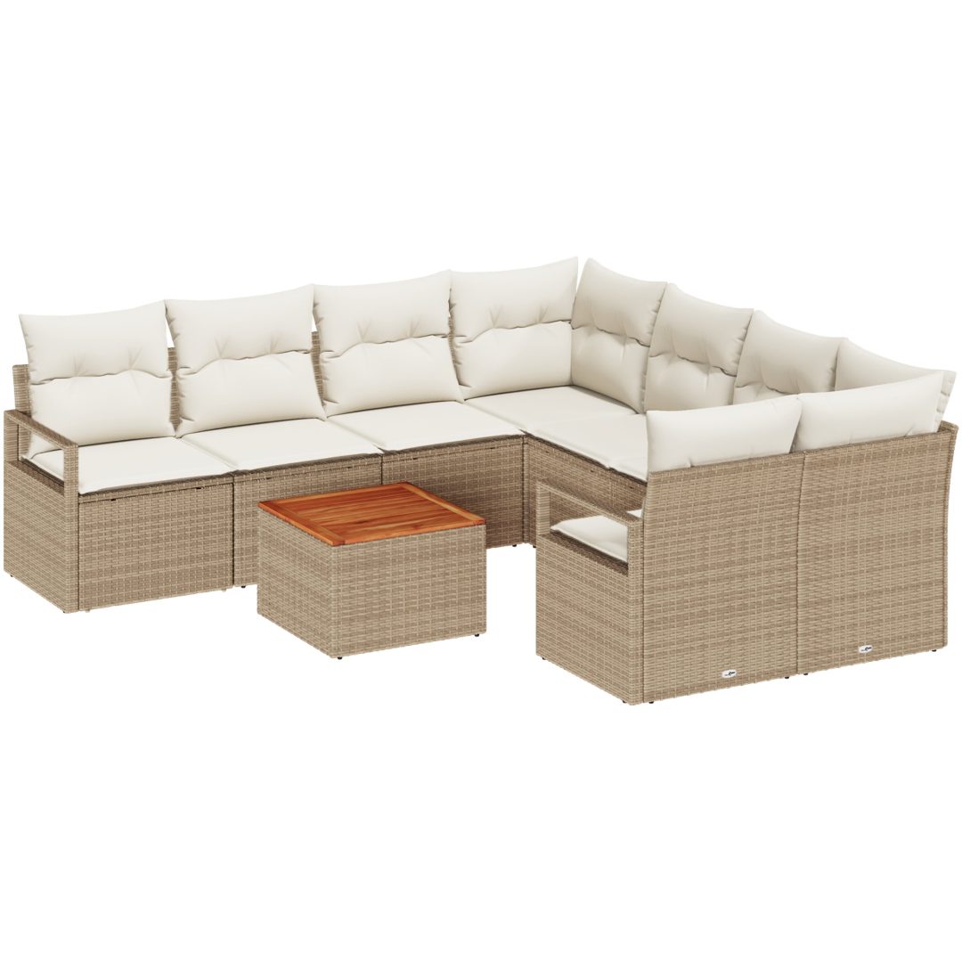 Trädgårdsoffaset 9 pcs Beige, vit Rattan, tyg vidaXL Stor – bild 2