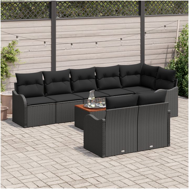 Trädgårdsoffaset 9 pcs Svart Rotting & Trä vidaXL Stor – bild 3