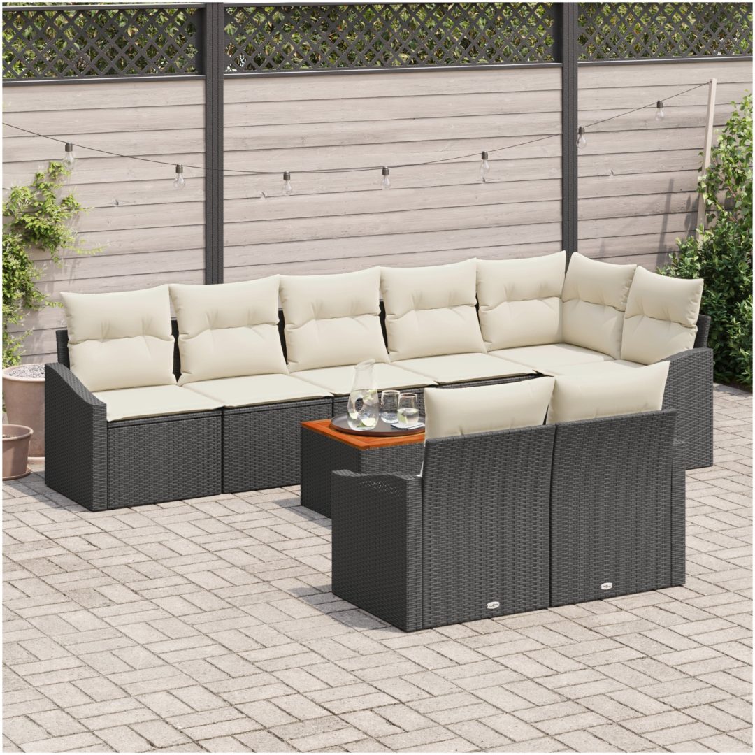 Trädgårdsoffaset 9 pcs Svart, vit Rotting vidaXL 55 x 55 x 37 cm – bild 3