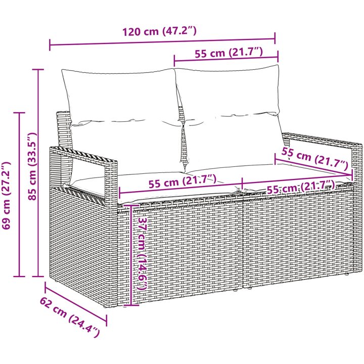 Trädgårdsoffaset Grå 6 pcs Grå Rattans, polyester vidaXL Medium – bild 12