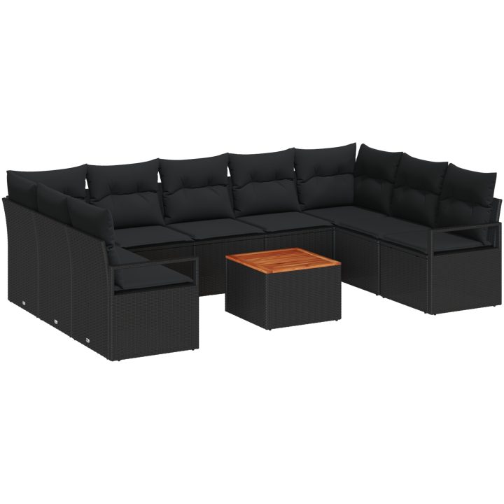 Trädgårdsoffasett 10 pcs Svart Rotting vidaXL Stor – bild 2
