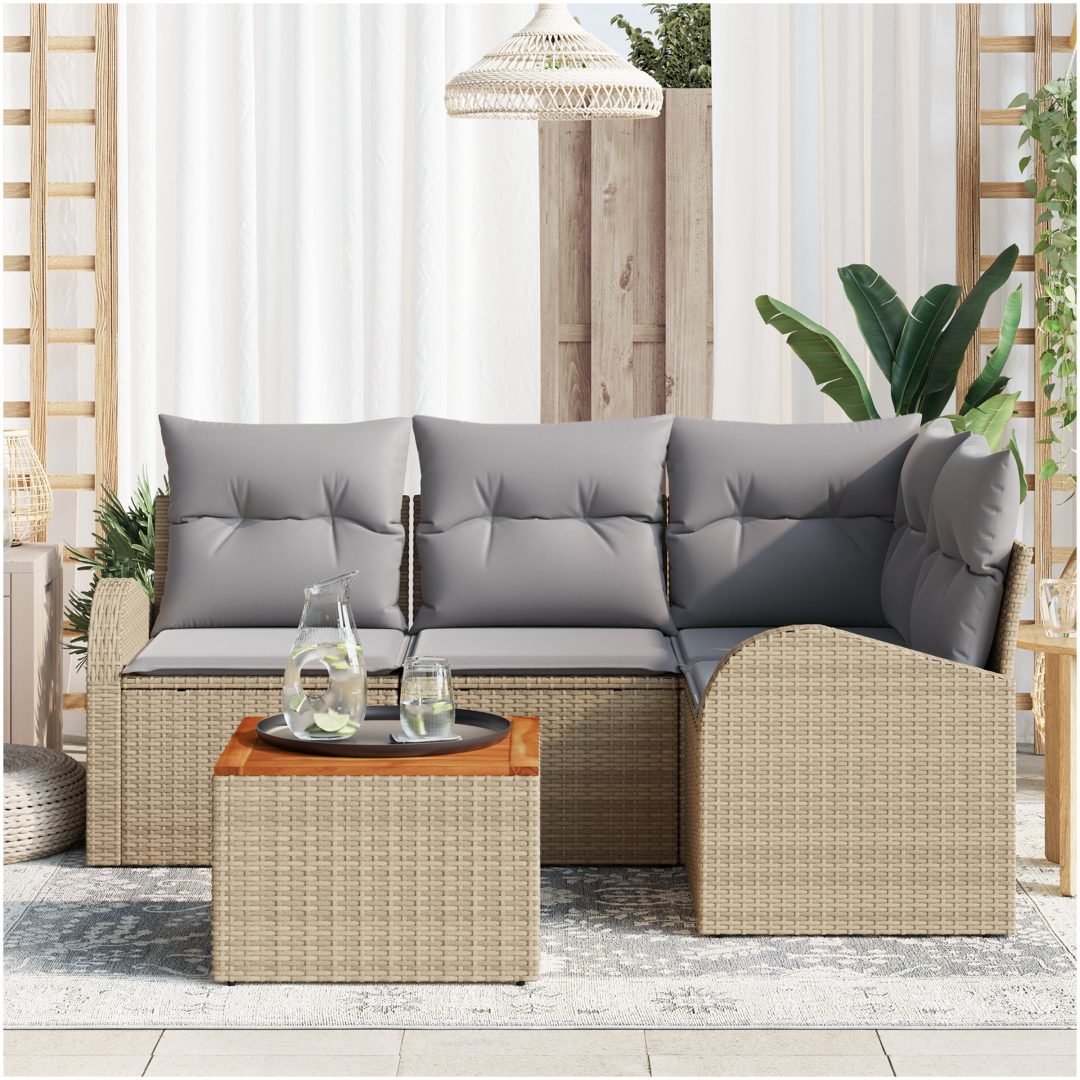 Trädgårdsoffasett 5 pcs Beige, ljusgrå Rotting, Stål vidaXL Medium – bild 3