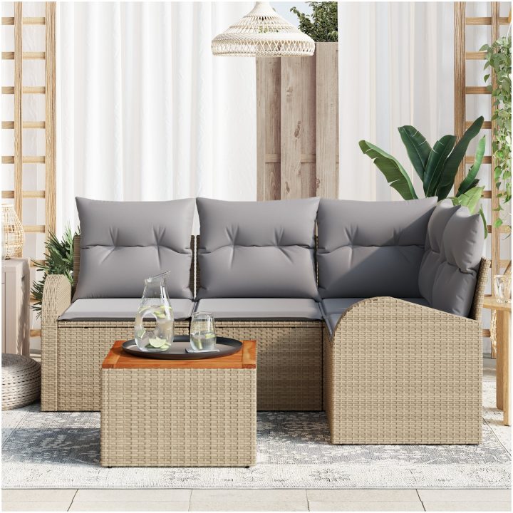 Trädgårdsoffasett 5 pcs Beige, ljusgrå Rotting, Stål vidaXL Medium – bild 3