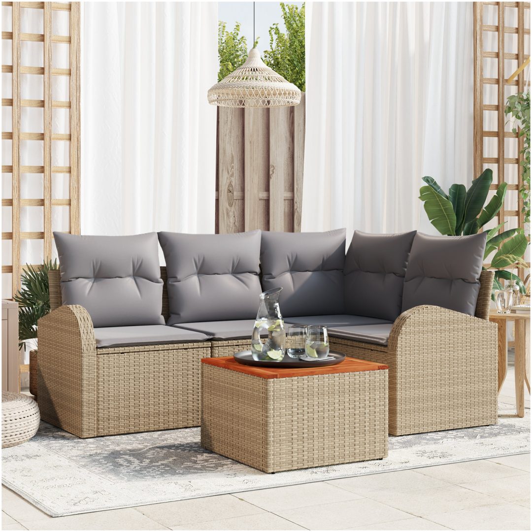 Trädgårdsoffasett 5 pcs Beige, ljusgrå Rotting, Stål vidaXL Medium