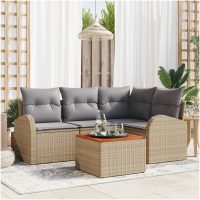 Trädgårdsoffasett 5 pcs Beige, ljusgrå Rotting, Stål vidaXL