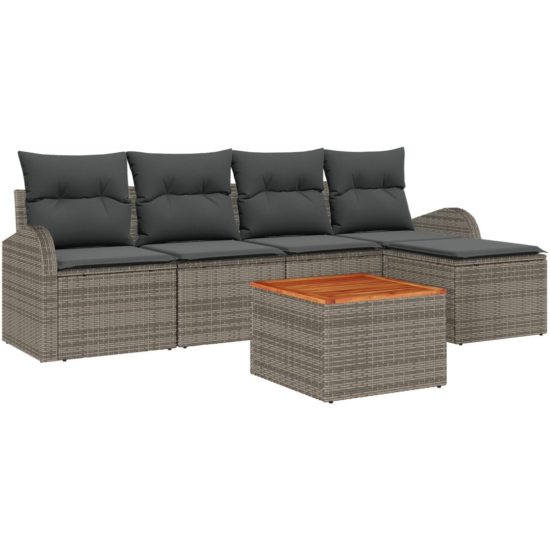 Trädgårdsoffasett 6 pcs Grå Polyrattan, Stål, Polyester vidaXL Medium – bild 2
