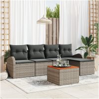 Trädgårdsoffasett 6 pcs Grå Polyrattan, Stål, Polyester vidaXL