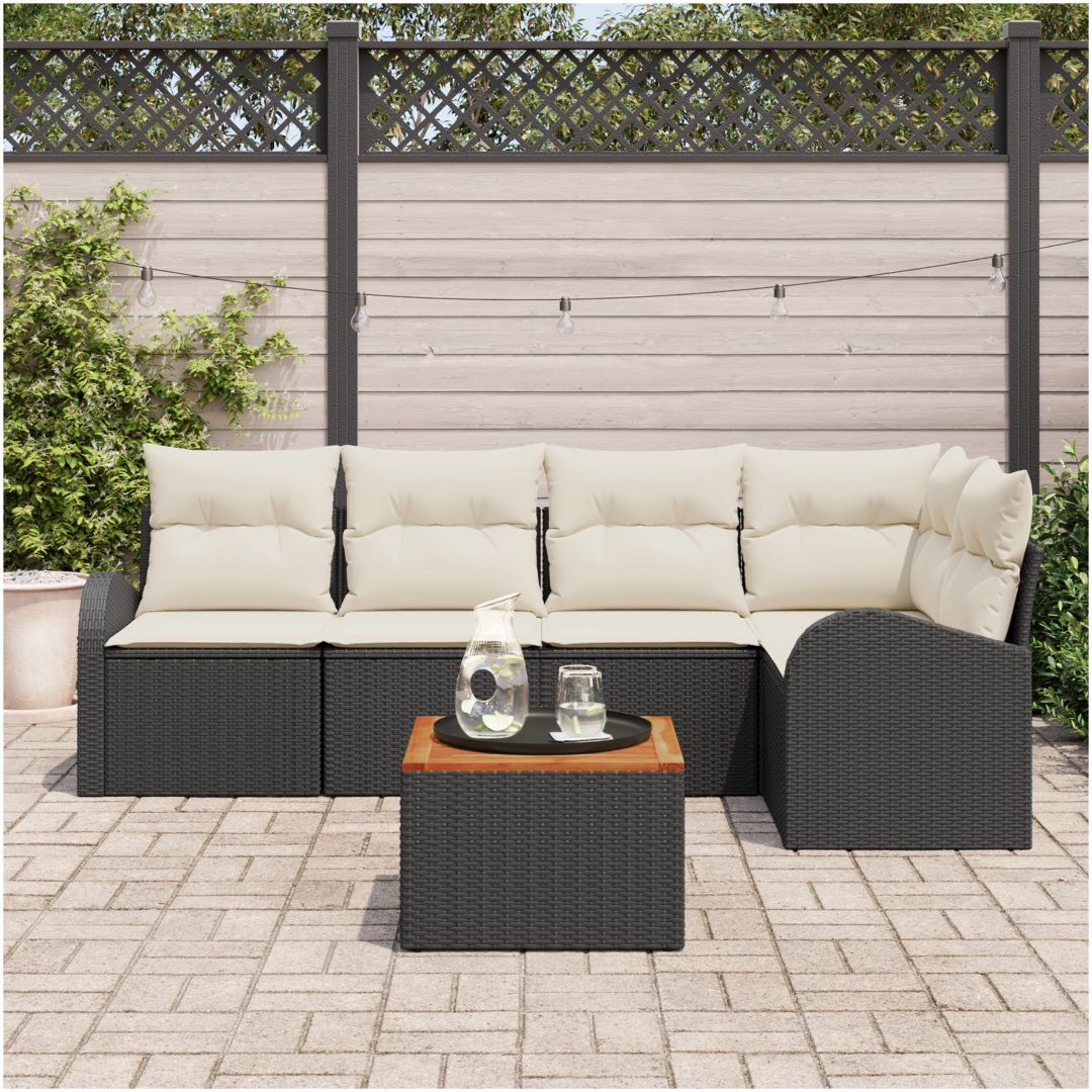 Trädgårdsoffasett 6 pcs Svart, vit Rattan och polyester vidaXL Stor – bild 3