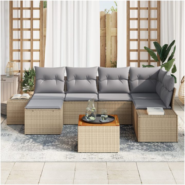 Trädgårdsoffasett 7 pcs Beige, ljusgrå vidaXL 55 x 55 x 37 cm – bild 3