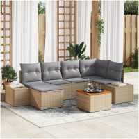 Trädgårdsoffasett 7 pcs Beige, ljusgrå vidaXL