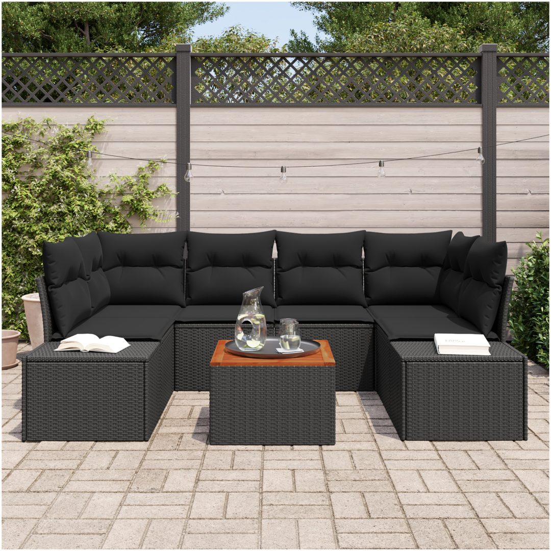 Trädgårdsoffasett 7 pcs Svart vidaXL 55 x 55 x 37 cm – bild 3