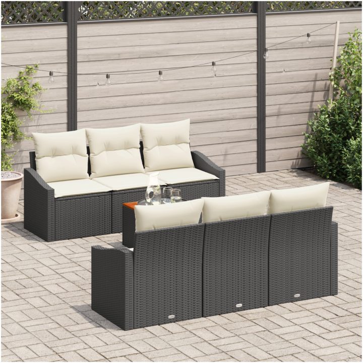 Trädgårdsoffasett 7 pcs Svart, vit vidaXL 55 x 55 x 37 cm – bild 3