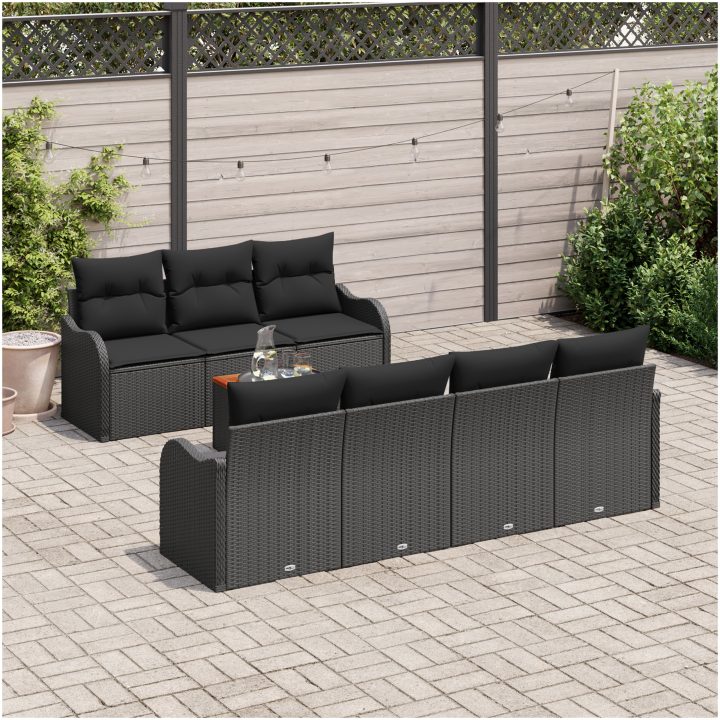 Trädgårdsoffasett 8 pcs Svart Rattans, polyester vidaXL 4 - Sits – bild 3