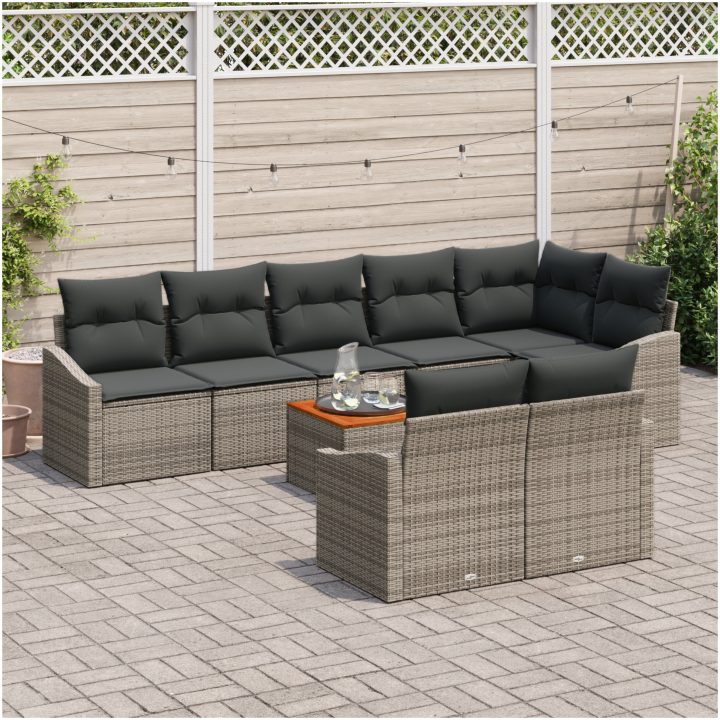 Trädgårdsoffasett 9 pcs Grå Rotting vidaXL 55 x 55 x 37 cm – bild 3