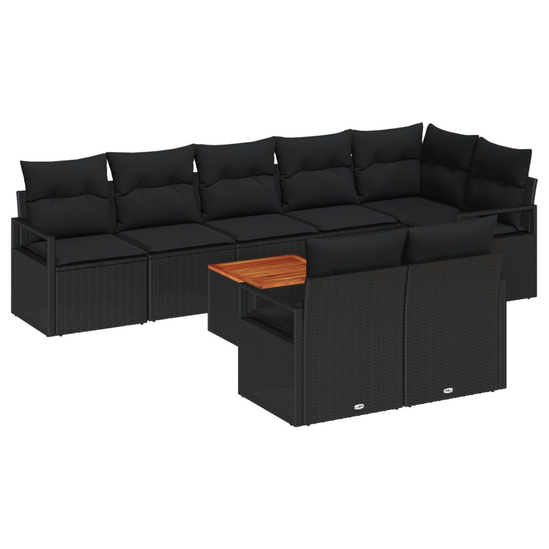 Trädgårdsoffasett svart 9 pcs Svart vidaXL Stor – bild 2