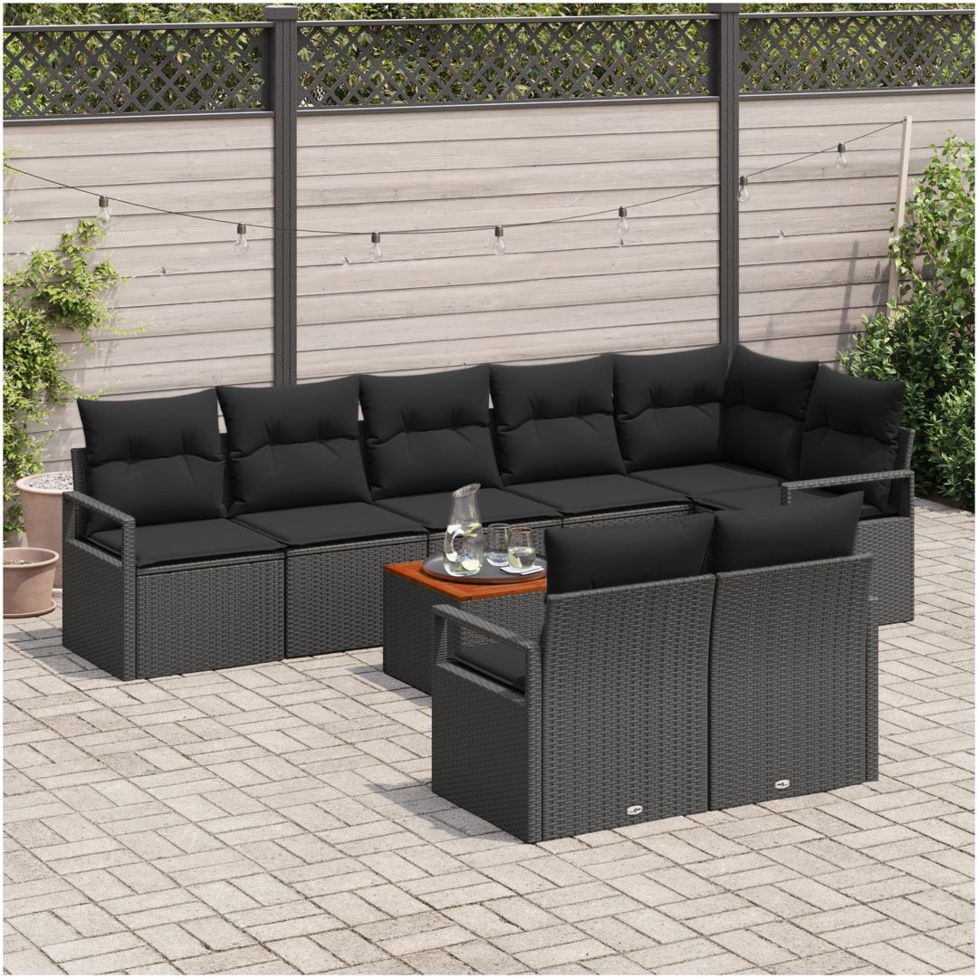 Trädgårdsoffasett svart 9 pcs Svart vidaXL Stor – bild 3