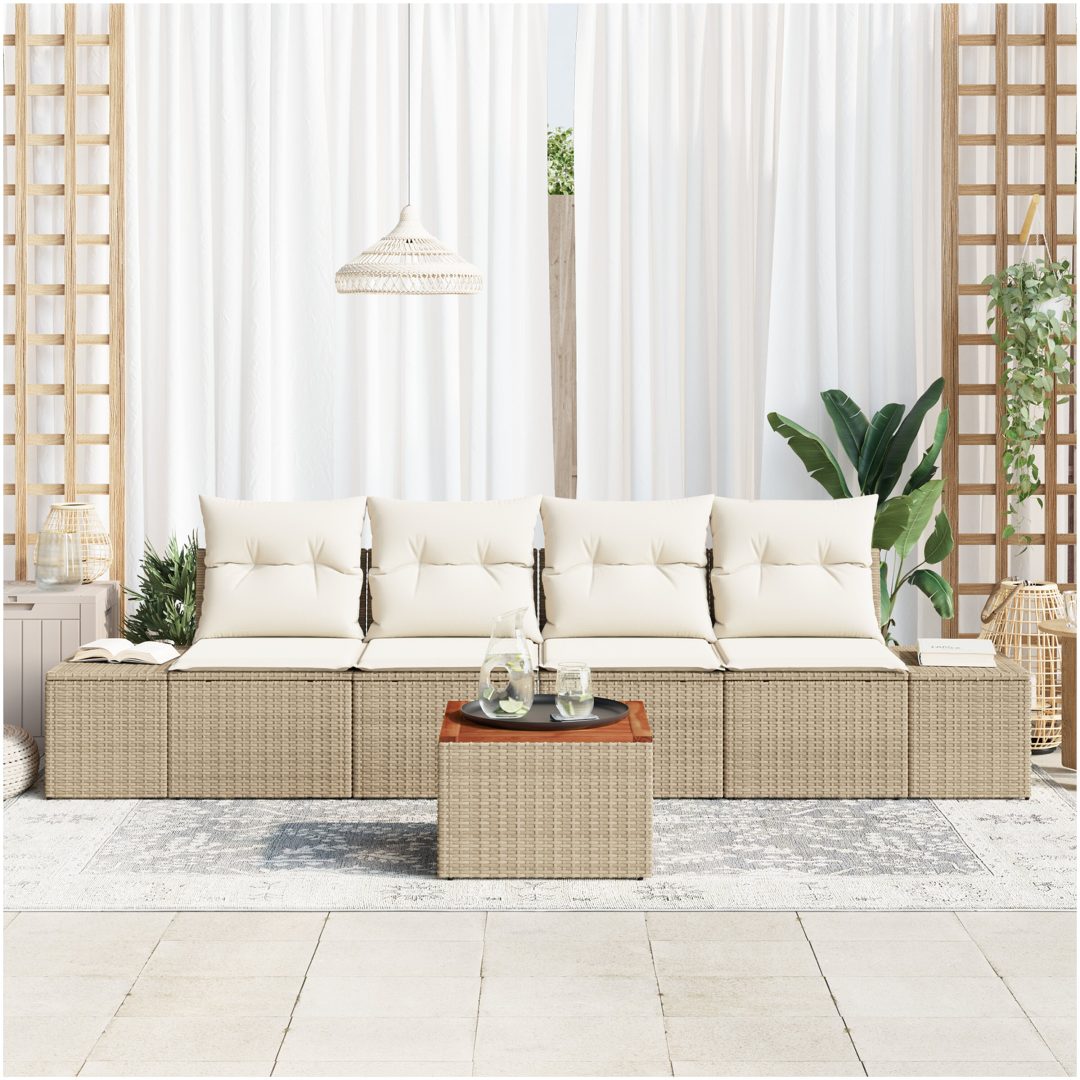 Trädgårdsoffgrupp 5 pcs Beige, vit Konstrotting vidaXL 55 x 55 x 37 cm – bild 3
