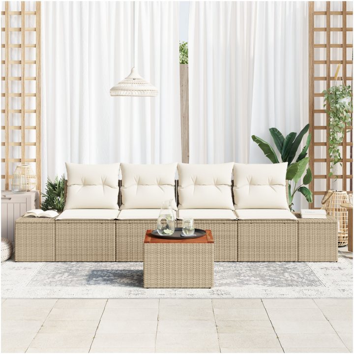 Trädgårdsoffgrupp 5 pcs Beige, vit Konstrotting vidaXL 55 x 55 x 37 cm – bild 3