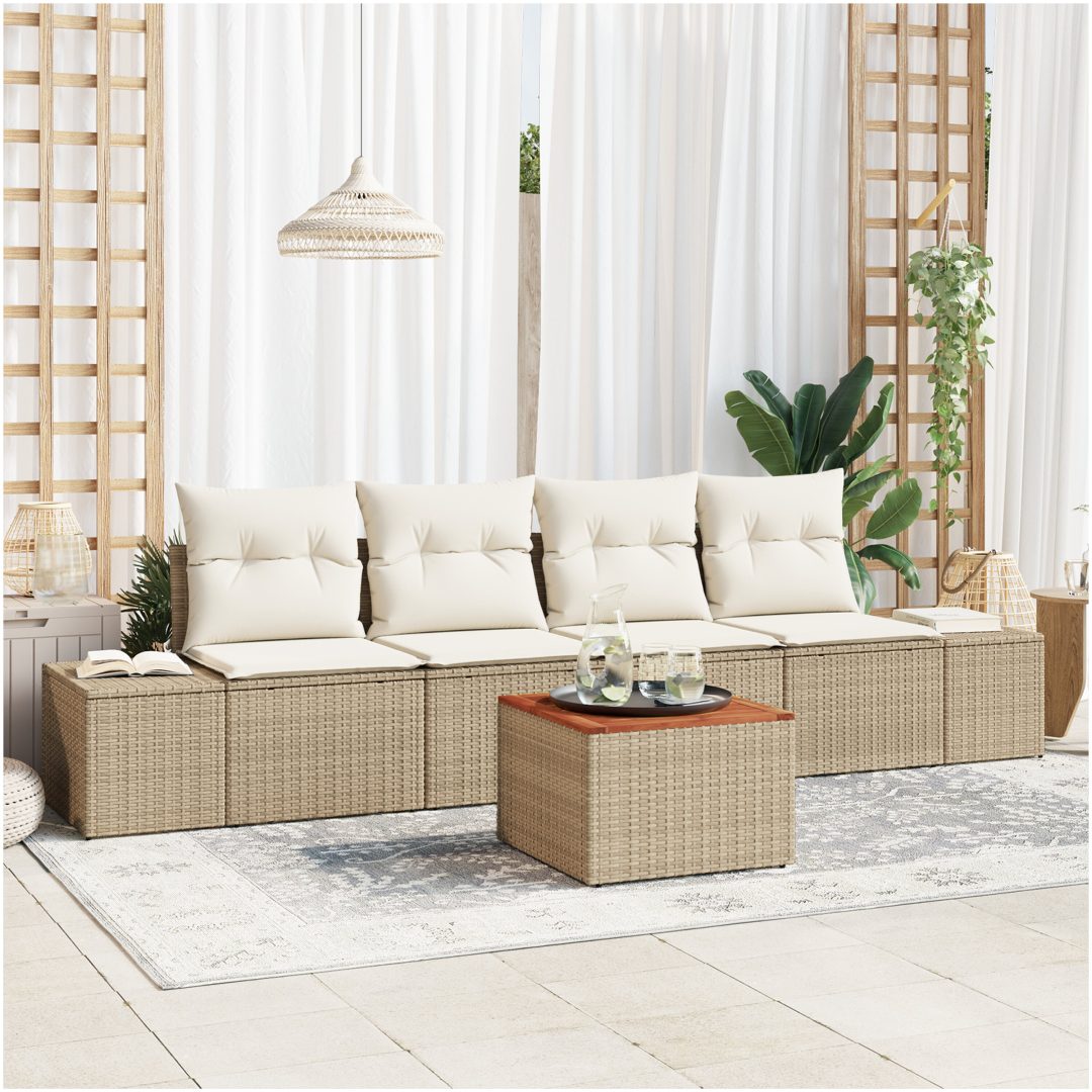 Trädgårdsoffgrupp 5 pcs Beige, vit Konstrotting vidaXL 55 x 55 x 37 cm