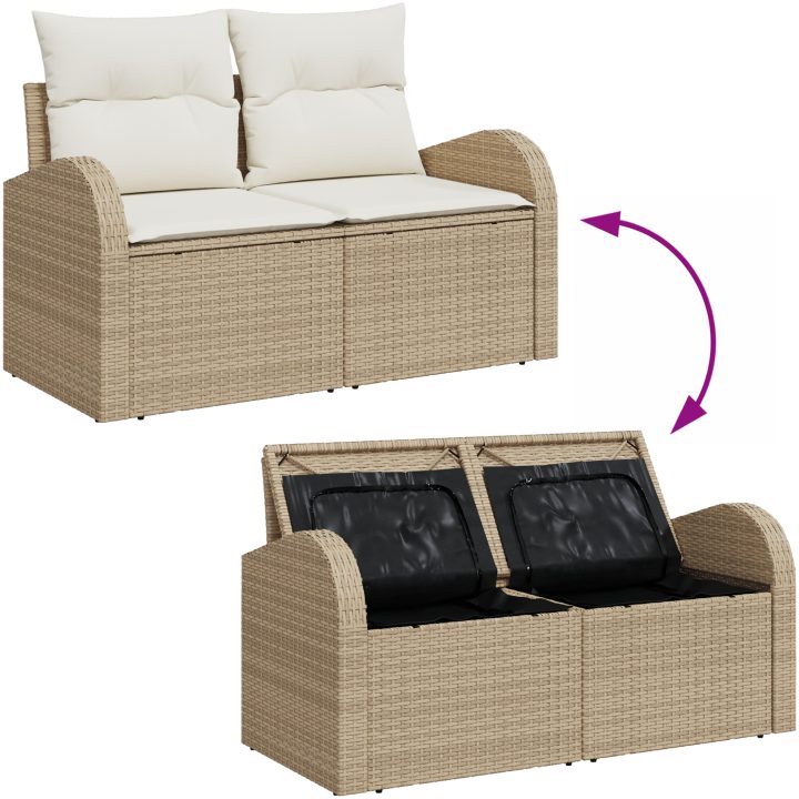 Trädgårdsoffgrupp 7 pcs Beige, vit Rattan, metall vidaXL Stor – bild 12