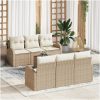 Trädgårdsoffgrupp 7 pcs Beige, vit Rattan och polyester vidaXL Medel – miniatyr 1