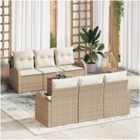 Trädgårdsoffgrupp 7 pcs Beige, vit Rattan och polyester vidaXL