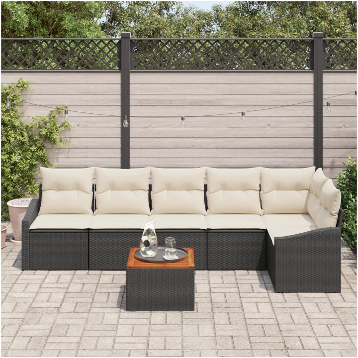 Trädgårdsoffgrupp 7 pcs Svart, vit vidaXL 55 x 55 x 37 cm – bild 3