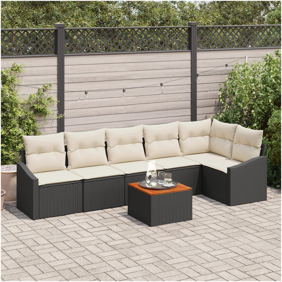 Trädgårdsoffgrupp 7 pcs Svart, vit vidaXL 55 x 55 x 37 cm
